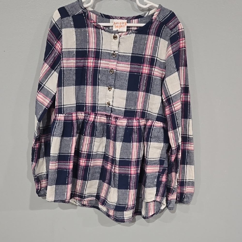Jumping Beans Blue and Pink Button Down Shirt with Plaid Pattern